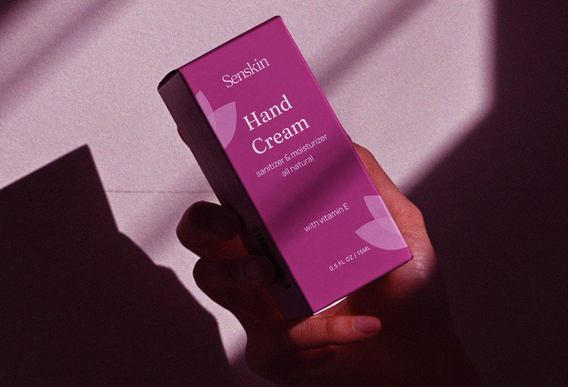 Senskin hand cream product box.