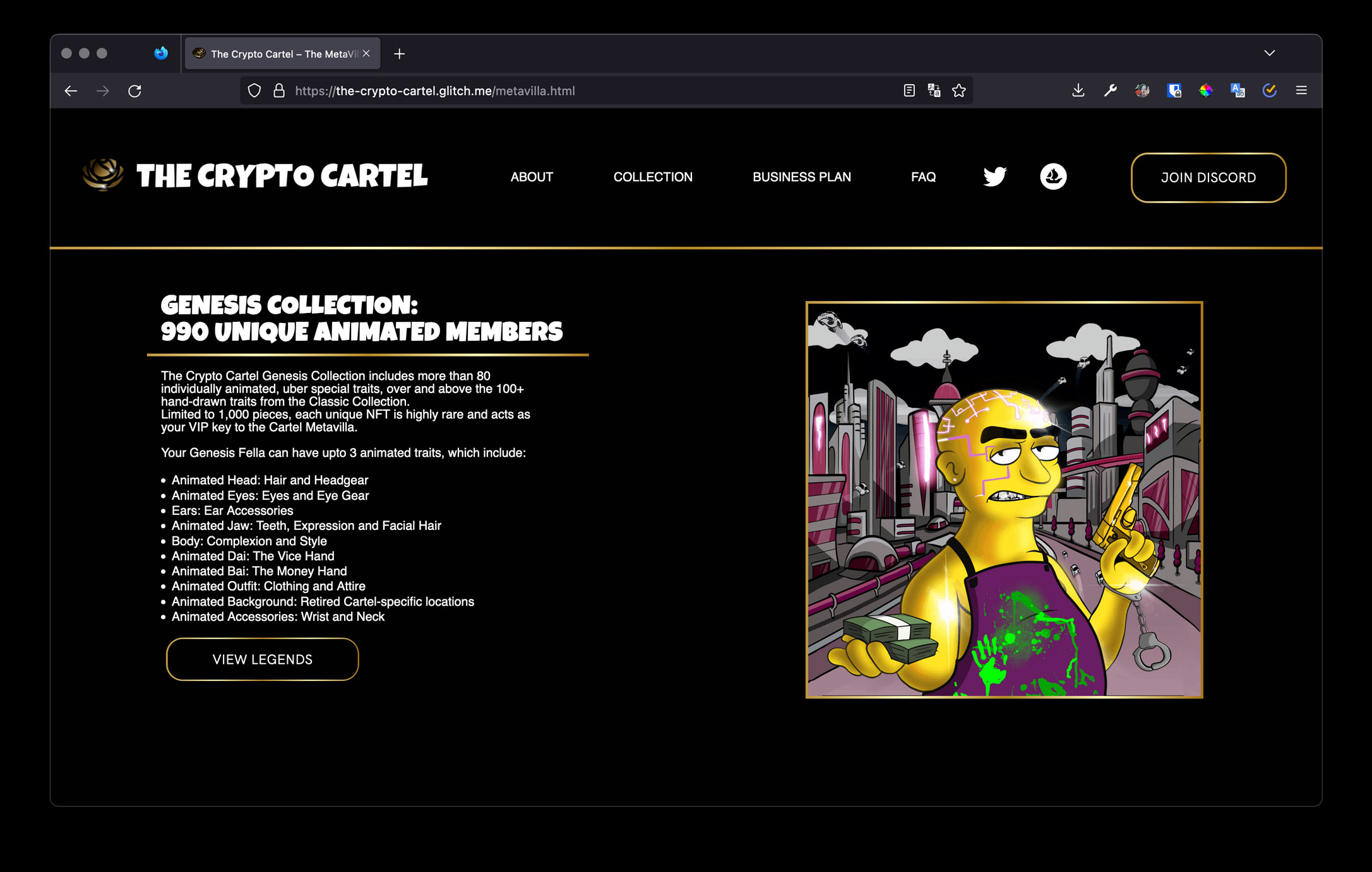 Legacy Collection section of the Crypto Cartel website.