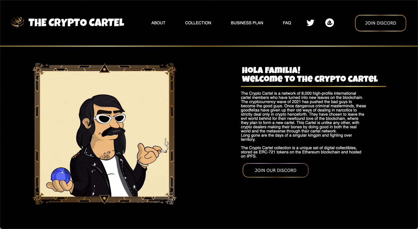 Introduction section of the Crypto Cartel website.